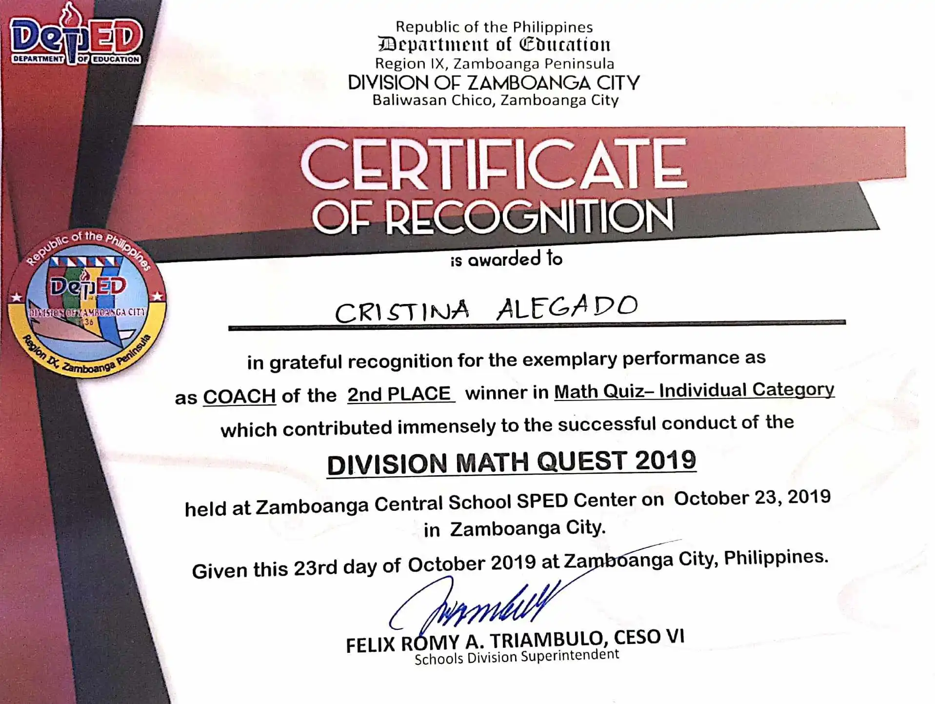 Math certificates Velda – math expert in math-master.org, certificates 17