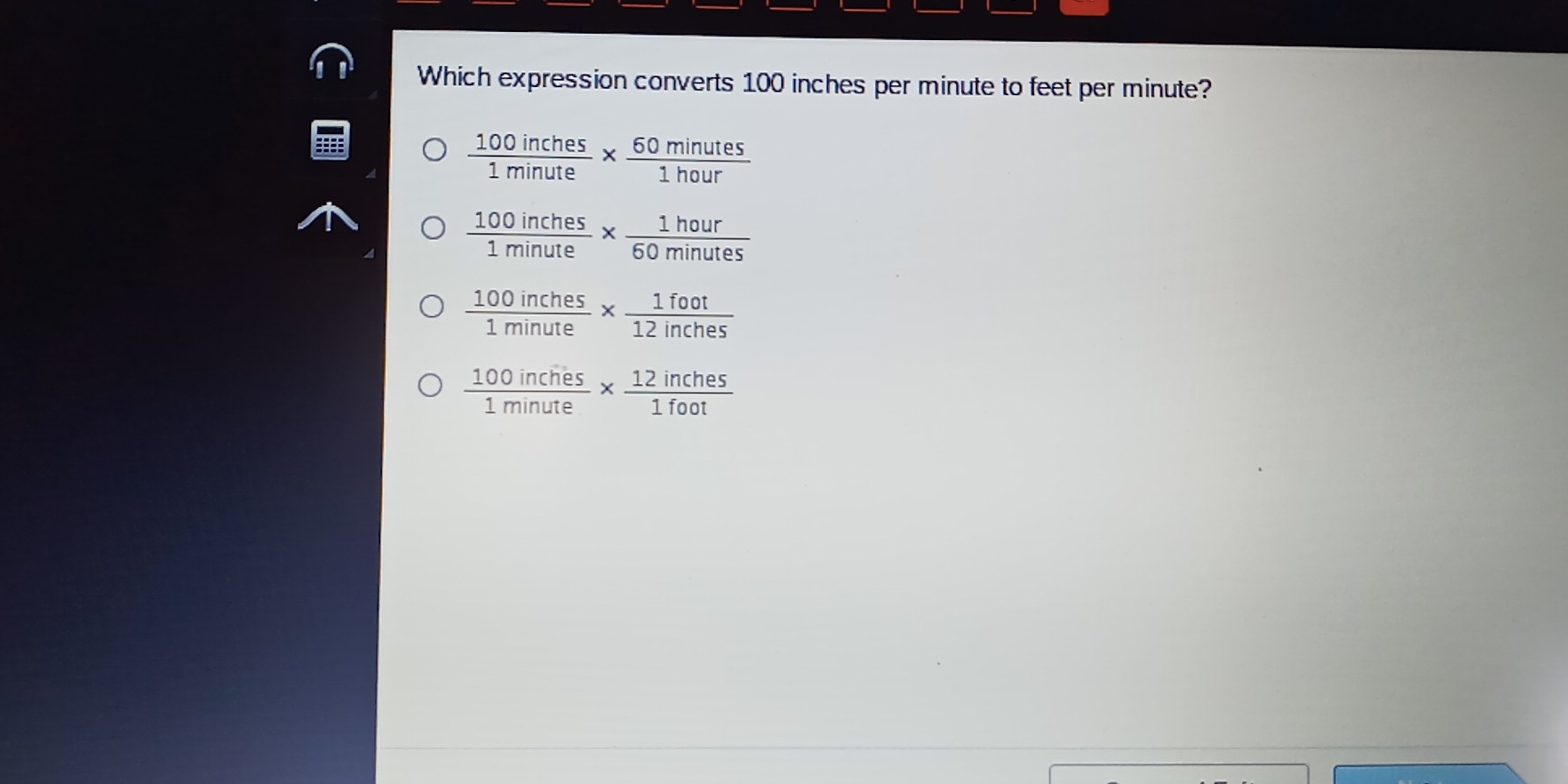 which-expression-converts-100-inches-per-minute-to-feet-per-minute