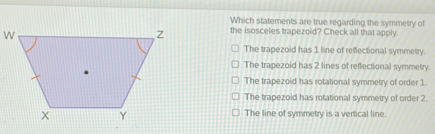 Which statements are true regarding the symmetry of the isosceles ...