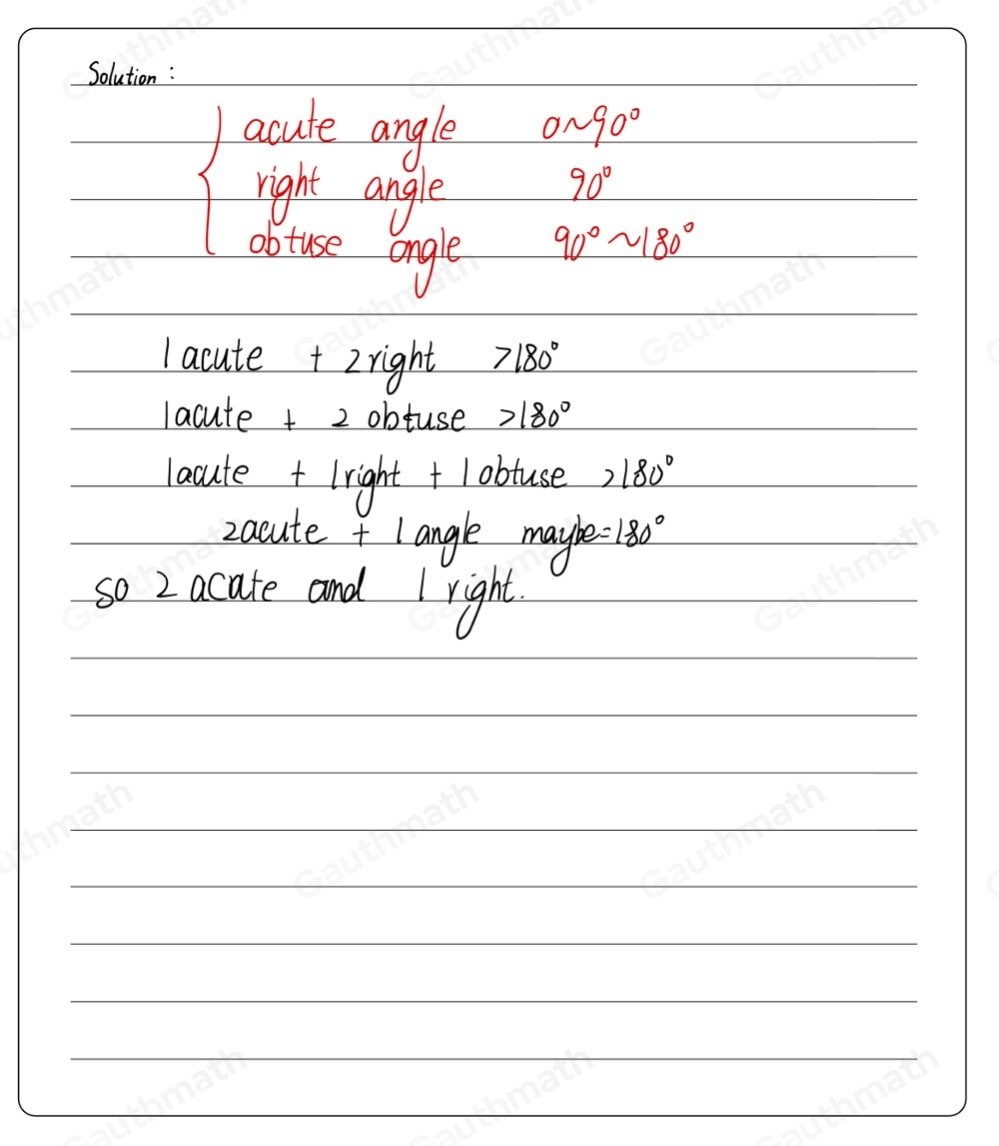 Which set of angles can form a triangle 1 acute and 2 right 2 acute