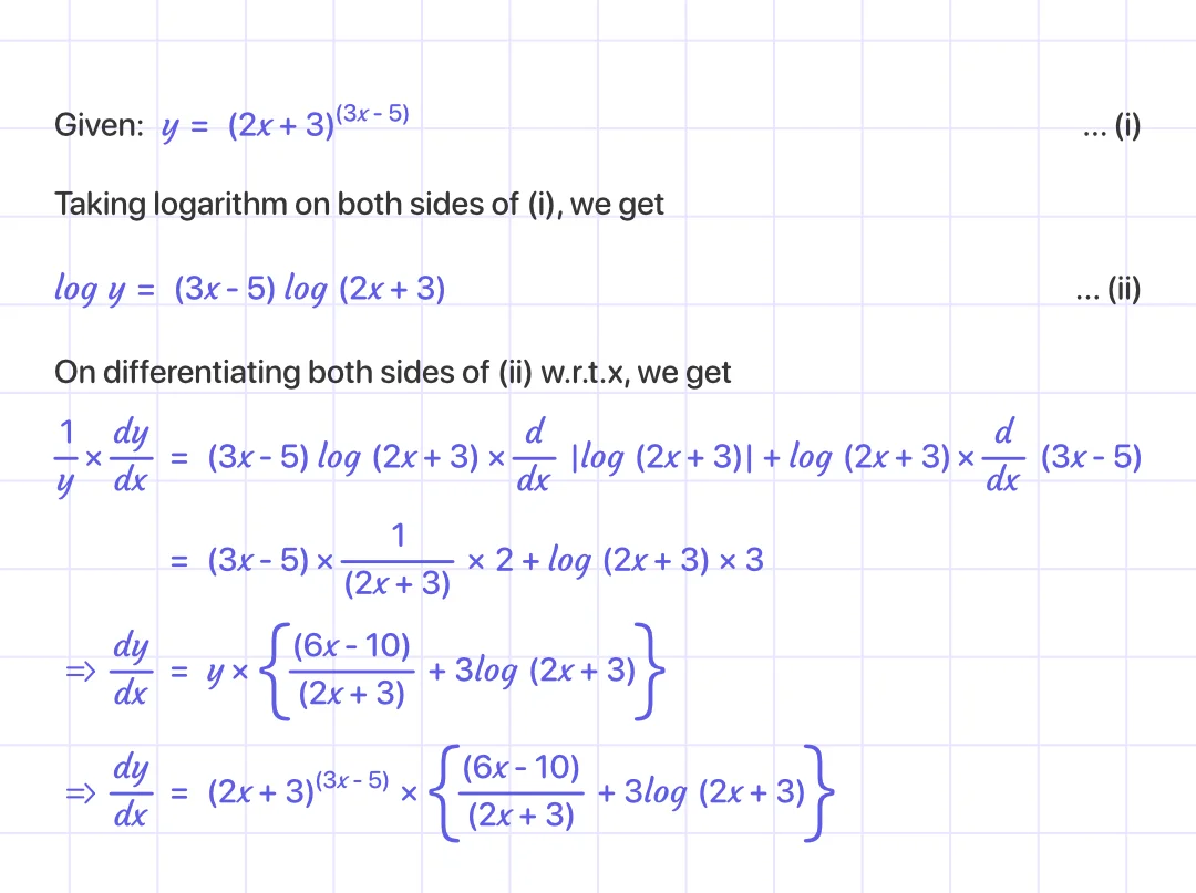 solution for (2x + 3)^(3x - 5)